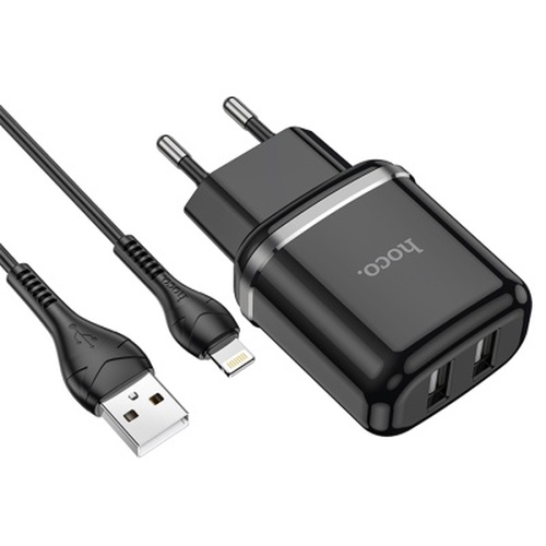 Сетевое зарядное устройство HOCO N4 2USB черный Lightning 2.4A