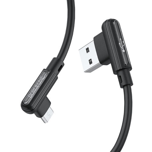 Кабель USB - micro USB Borofone BX58 силикон черный круглый 2.4A 1 м. угл. штекер