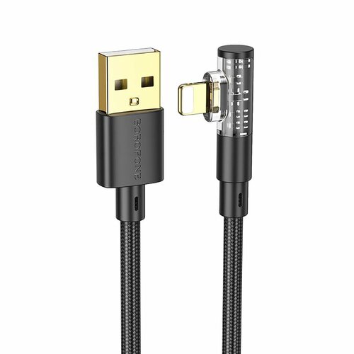 Кабель USB - 8 pin Lightning Borofone BU39 текстиль черный круглый 2.4A 1,2 м. угл. штекер