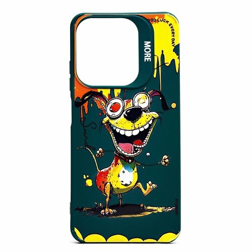 Накладка Tecno Spark 10/10C темно-зеленый с бортиком вокруг камеры силикон Животные Собака