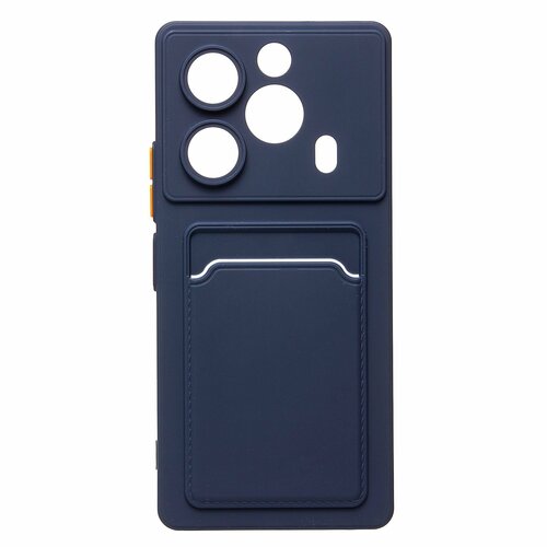 Накладка Tecno Pova 6 темно-синий матовый с защитой камеры силикон С кардхолдером