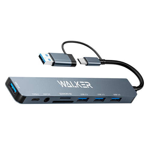 USB разветвитель Walker WHUB-53 2xUSB3.0/2xUSB2.0/1xTYPE-C/1xAUX/SD/microSD