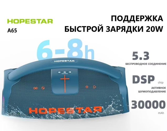 Колонка Бумбокс Hopestar A65 TF/AUX/USB/bluetooth 300Вт черный - 3