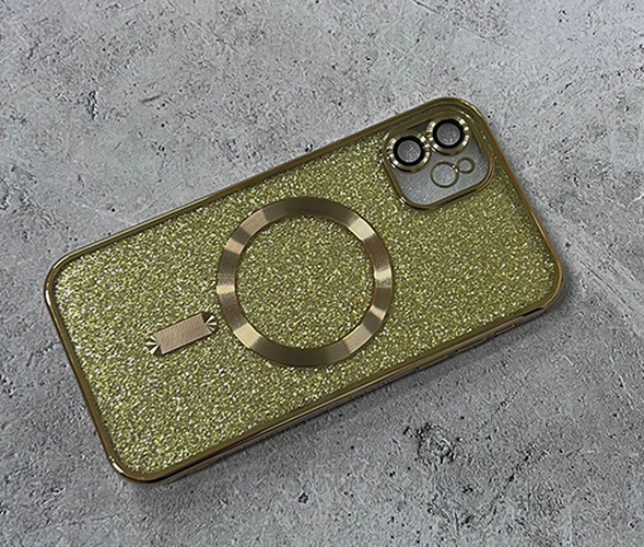 Накладка Apple iPhone 16 Pro Max золотой с блестками и стеклами на камере силикон SafeMag