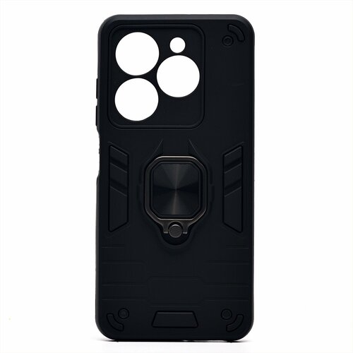 Накладка Tecno Camon 30 Pro черный силикон+пластик ZB Противоударный кольцо-подставка + магнитный держатель