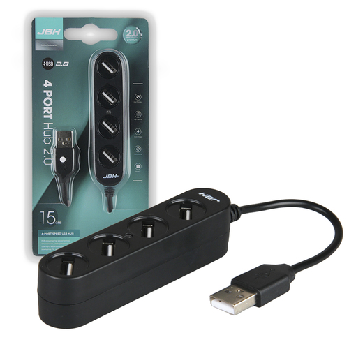 USB разветвитель JBH 113 4 порта, USB 2.0, черный кабель 15см