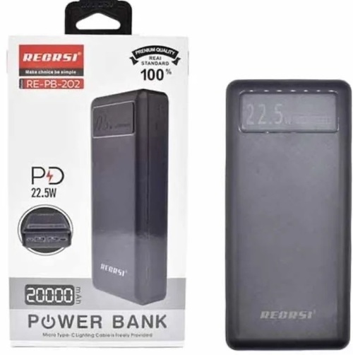 Внешний аккумулятор 20000 mAh RECRSI PB-202 2USB+Type-C черный