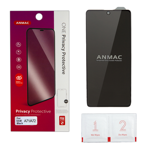 Защитное стекло Samsung A71/A72/A73/A81/M51/note 10 lite/A91/S10 lite черный FullGlue антишпион Anmac