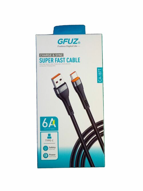 Кабель USB - Type-C GFUZ CA-187 текстиль черный круглый 6A 1 м.