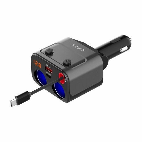 Разветвитель прикуривателя 2 гнезда 1USB+USB Type-C Mivo MU-203