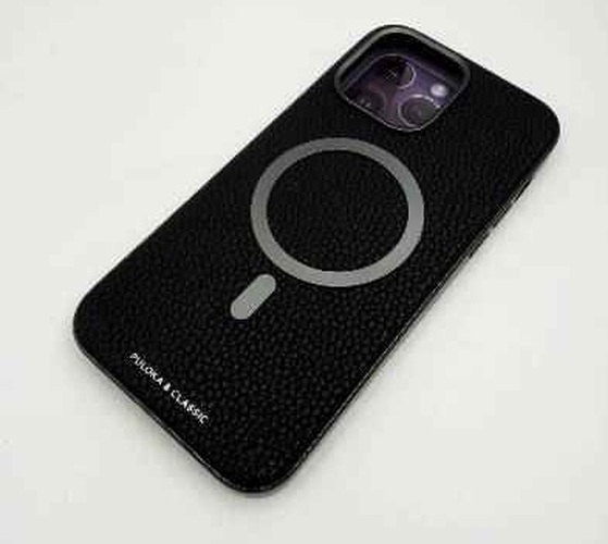 Накладка Apple iPhone 16 серый с бортиком вокруг камеры пластик+кожа Puloka SafeMag