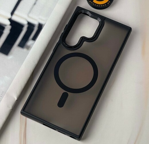 Накладка Samsung S24 Ultra полупрозрачный бампер черный силикон+пластик SafeMag