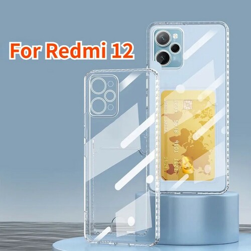Накладка Xiaomi Redmi 12 прозрачный с защитой камеры силикон С кардхолдером