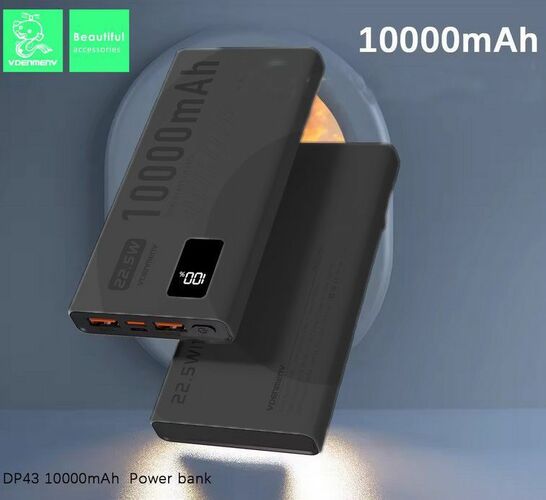 Внешний аккумулятор 10000 mAh Denmen DP43 2USB+Type-C черный LED дисплей - 2