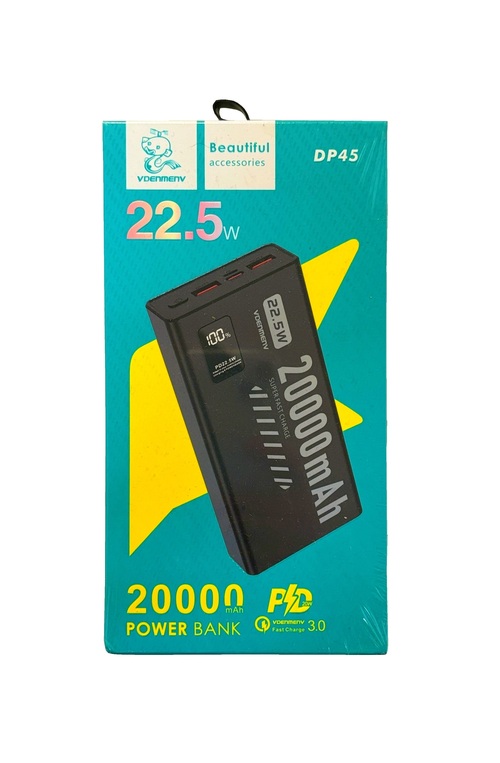 Внешний аккумулятор 20000 mAh Denmen DP45 2USB+Type-C черный LED дисплей
