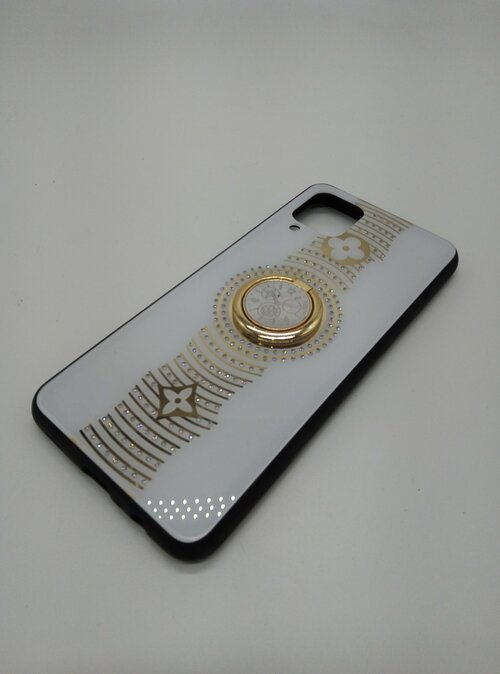 Накладка Samsung A34 белый с кольцом силикон+пластик Fashion Design Стразы