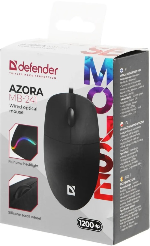 Мышь Defender Azora проводная оптическая LED подстветка 1200 dpi черный