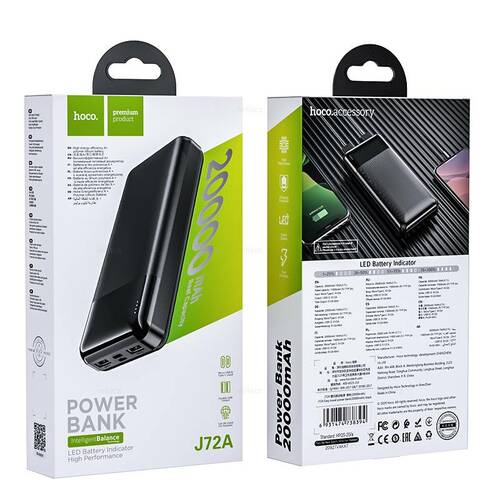 Внешний аккумулятор 20000 mAh HOCO J72A 2USB+Type-C черный LED индикатор