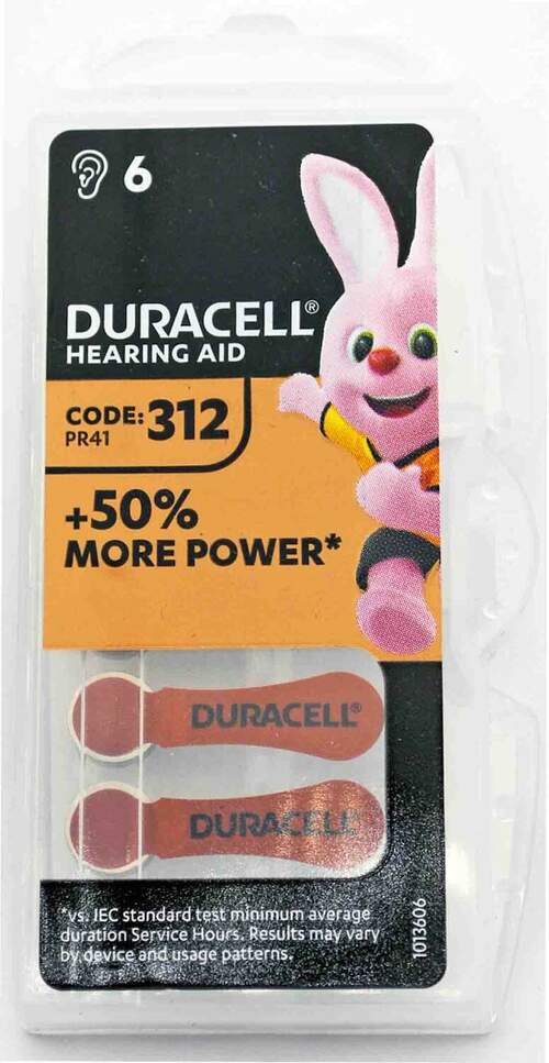 Батарейка Duracell ZA312/PR41 BL6 воздушно-цинковая для слуховых аппаратов