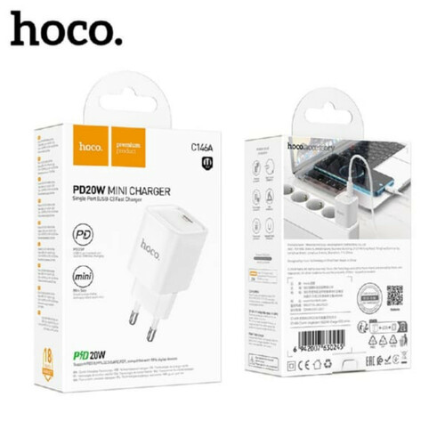 Сетевое зарядное устройство HOCO C146A USB Type-C белый 3A 20W