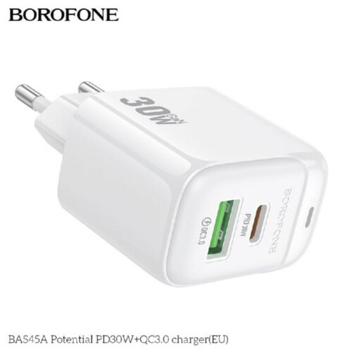 Сетевое зарядное устройство Borofone BAS45A 1USB+USB Type-C белый 3A 30W