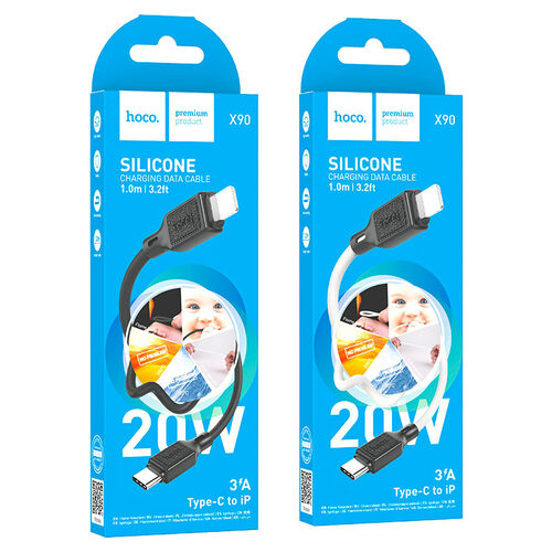 Кабель Type-C - 8 pin Lightning HOCO X90 силикон белый 3A 1 м. 20W