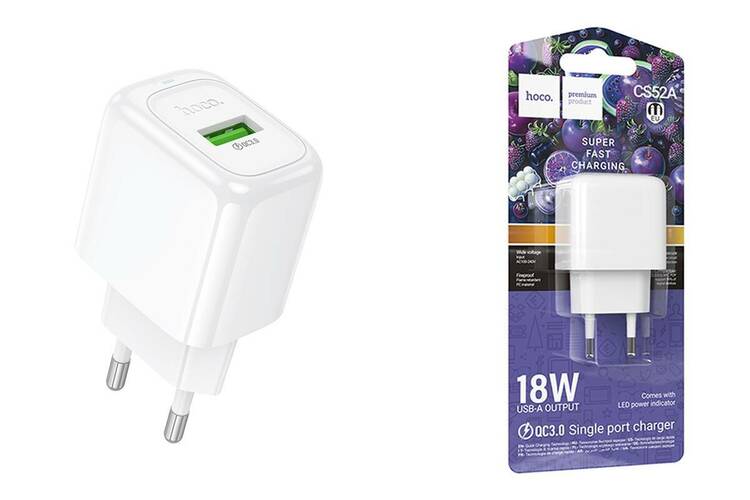 Сетевое зарядное устройство HOCO CS52A 1USB белый 3A 18W