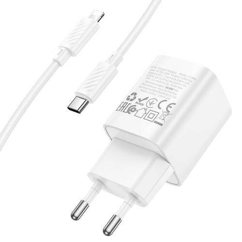 Сетевое зарядное устройство HOCO C148A USB Type-C белый Lightning 3A 30W
