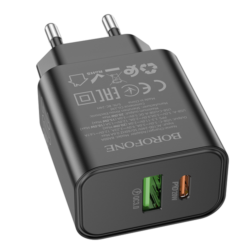 Сетевое зарядное устройство Borofone BA88A 1USB+USB Type-C черный 3A 20W