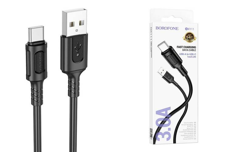 Кабель USB - Type-C Borofone BX111 черный 3.0A 1 м.