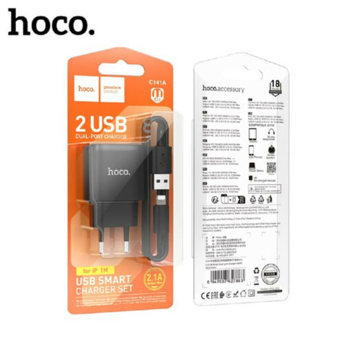 Сетевое зарядное устройство HOCO C141A 2USB черный Lightning 2.1A