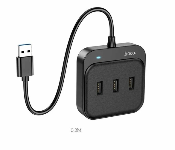 USB разветвитель HOCO HB31 4 порта, USB 2.0, черный кабель 0,2метра