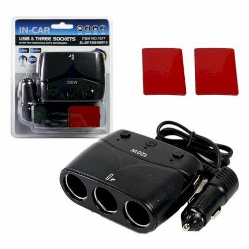 Разветвитель прикуривателя 3 гнезда 2USB OLESSON 1677