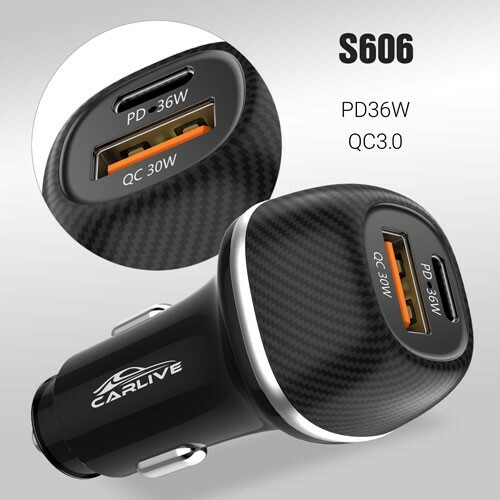 Автомобильные зарядные устройства Carlive CR40 1USB+USB Type-C черный 3A 36W