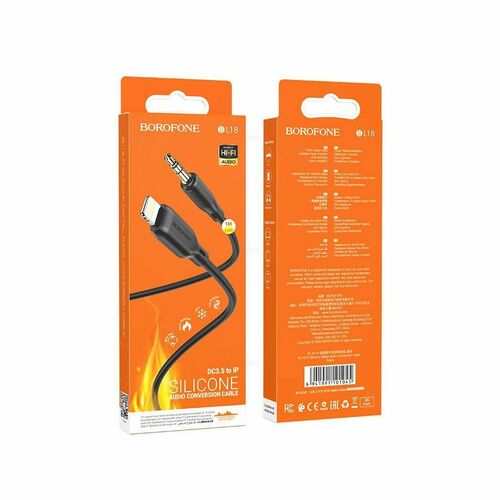 Переходник 8 pin Lightning - Jack 3.5(п) Borofone BL18 черный 1 м.