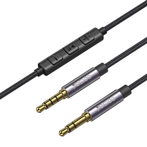 Кабель Jack 3.5(п) - Jack 3.5(п) Yesido YAU30 текстиль черный 1 м. с регулятором 4pin