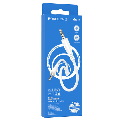 Кабель Jack 3.5(п) - Jack 3.5(п) Borofone BL14 белый 1 м.