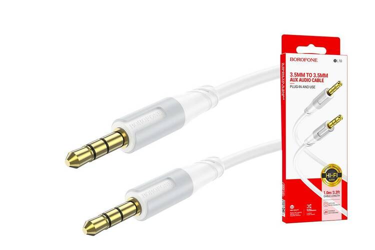 Кабель Jack 3.5(п) - Jack 3.5(п) Borofone BL19 белый 1 м.