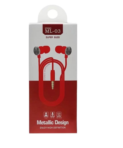 Наушники NB ML-03 вакуумные, проводные, Jack 3.5, микрофон, красный