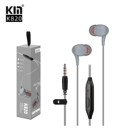 Наушники KIN K820 вакуумные, проводные, Jack 3.5, серый