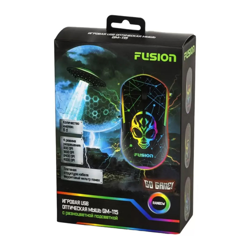 Мышь FUMIKO Fusion GM-115 проводная оптическая игровая с подсветкой 4000 dpi черный