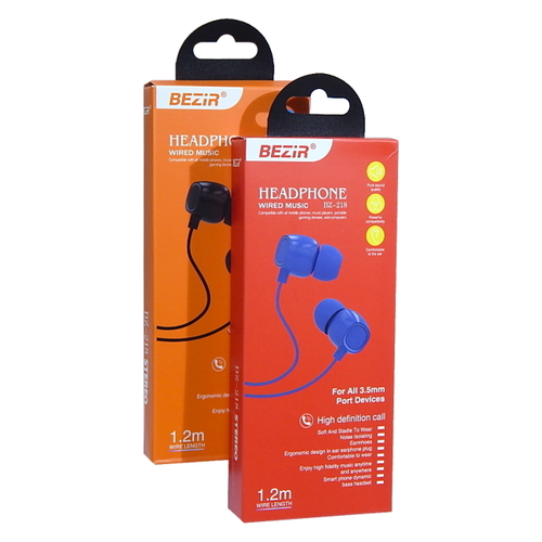 Наушники Bezir BZ-218 вакуумные, проводные, Jack 3.5, микрофон, черный