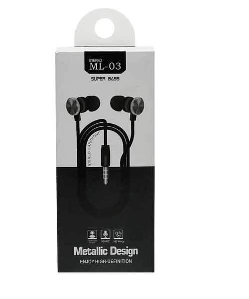 Наушники NB ML-03 вакуумные, проводные, Jack 3.5, микрофон, черный