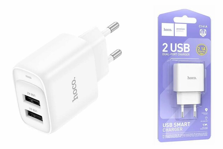 Сетевое зарядное устройство HOCO C141A 2USB белый 2.1A