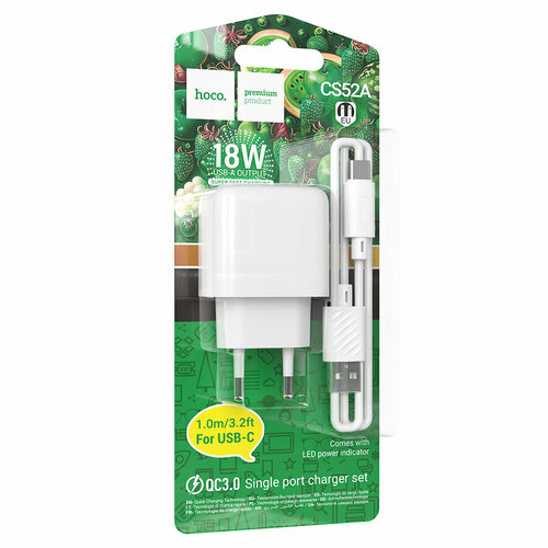 Сетевое зарядное устройство HOCO CS52A 1USB белый Type-C 3A 18W