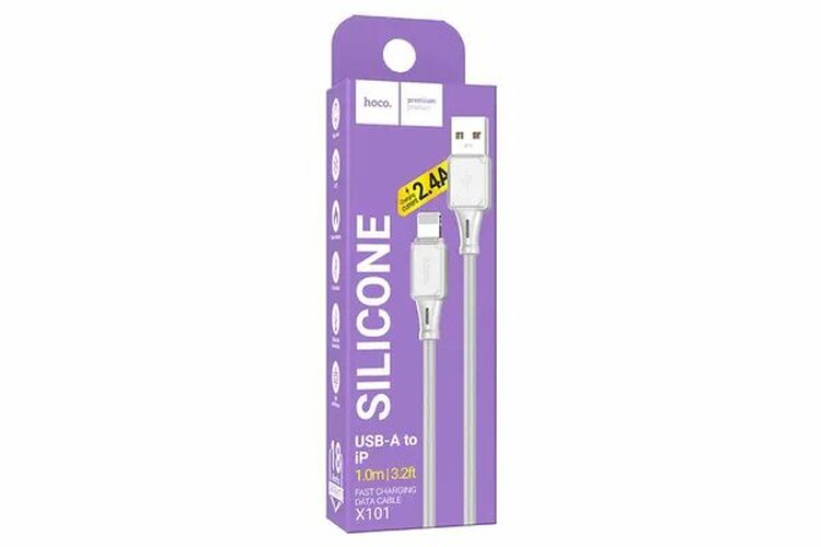 Кабель USB - 8 pin Lightning HOCO X101 силикон серый 2.4A 1 м.
