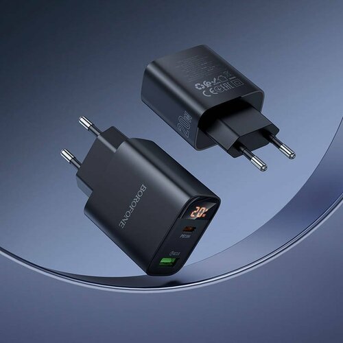 Сетевое зарядное устройство Borofone BA96A 1USB+USB Type-C черный 3A 20W LED дисплей