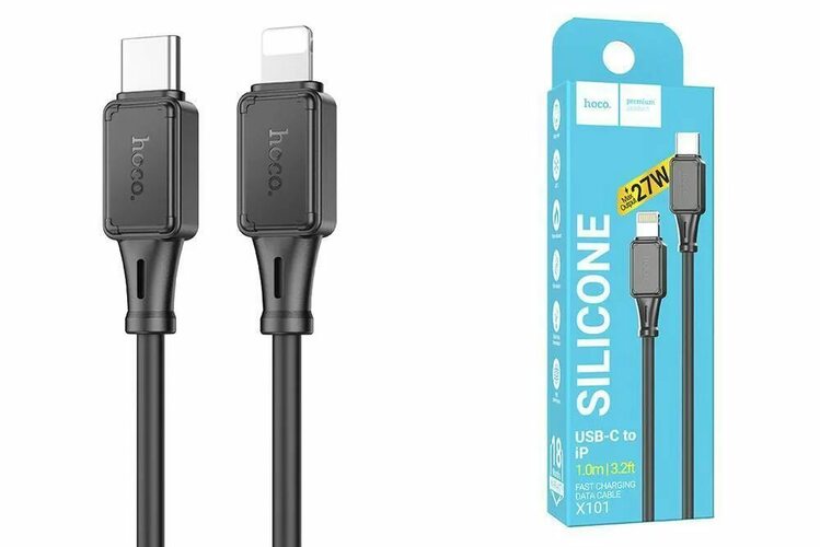 Кабель Type-C - 8 pin Lightning HOCO X101 силикон черный 1 м. 27W