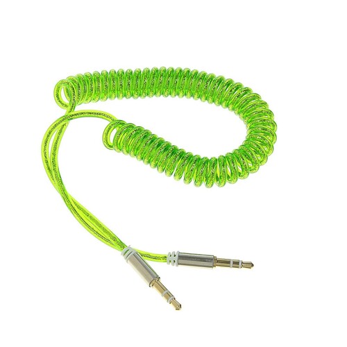 Кабель Jack 3.5(п) - Jack 3.5(п) No brand Пружина зеленый витой 1 м. угл. штекер с пружиной