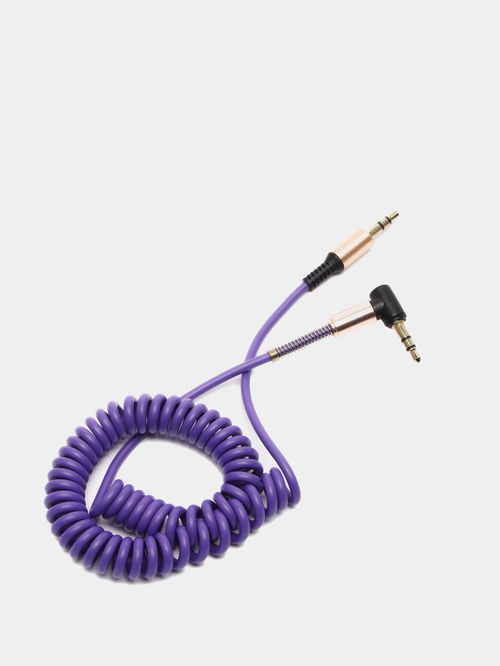 Кабель Jack 3.5(п) - Jack 3.5(п) No brand Пружина фиолетовый витой 1 м. угл. штекер с пружиной